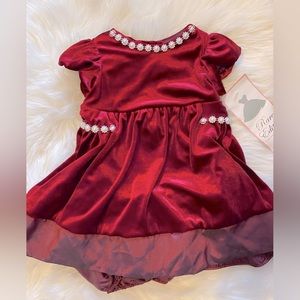 Wine/ Burgundy 12M Rare Editions Pearl Dress w/Bloomers NWT